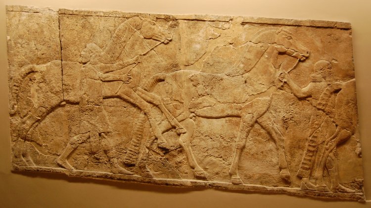 horses and grooms leaving sennecheribs palace ca700-692bce british museum